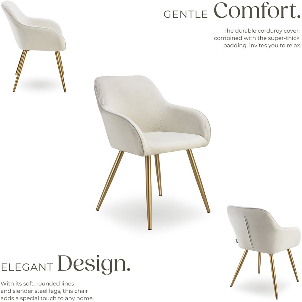 tectake Marilyn Set of 2 Cream and Gold Corduroy Padded Dining Chair Image 5