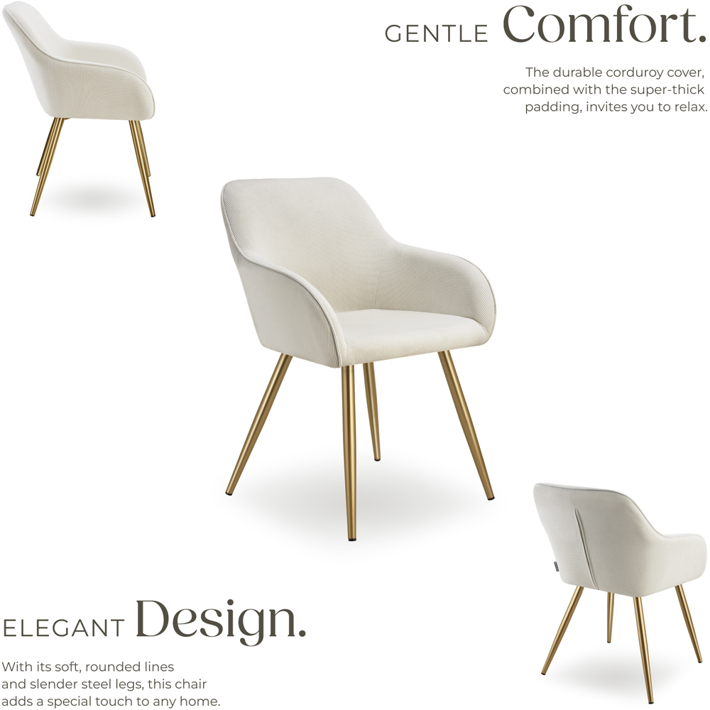 tectake Marilyn Cream and Gold Corduroy Padded Dining Chair Image 5