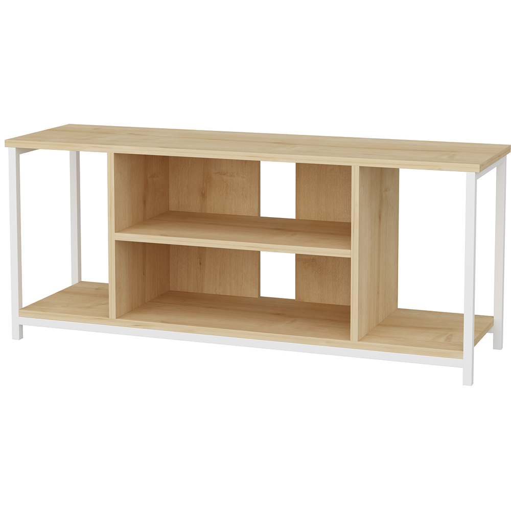 Decorotika Rinaldo 4 Open Shelf White and Oak Wide TV Unit Image 2