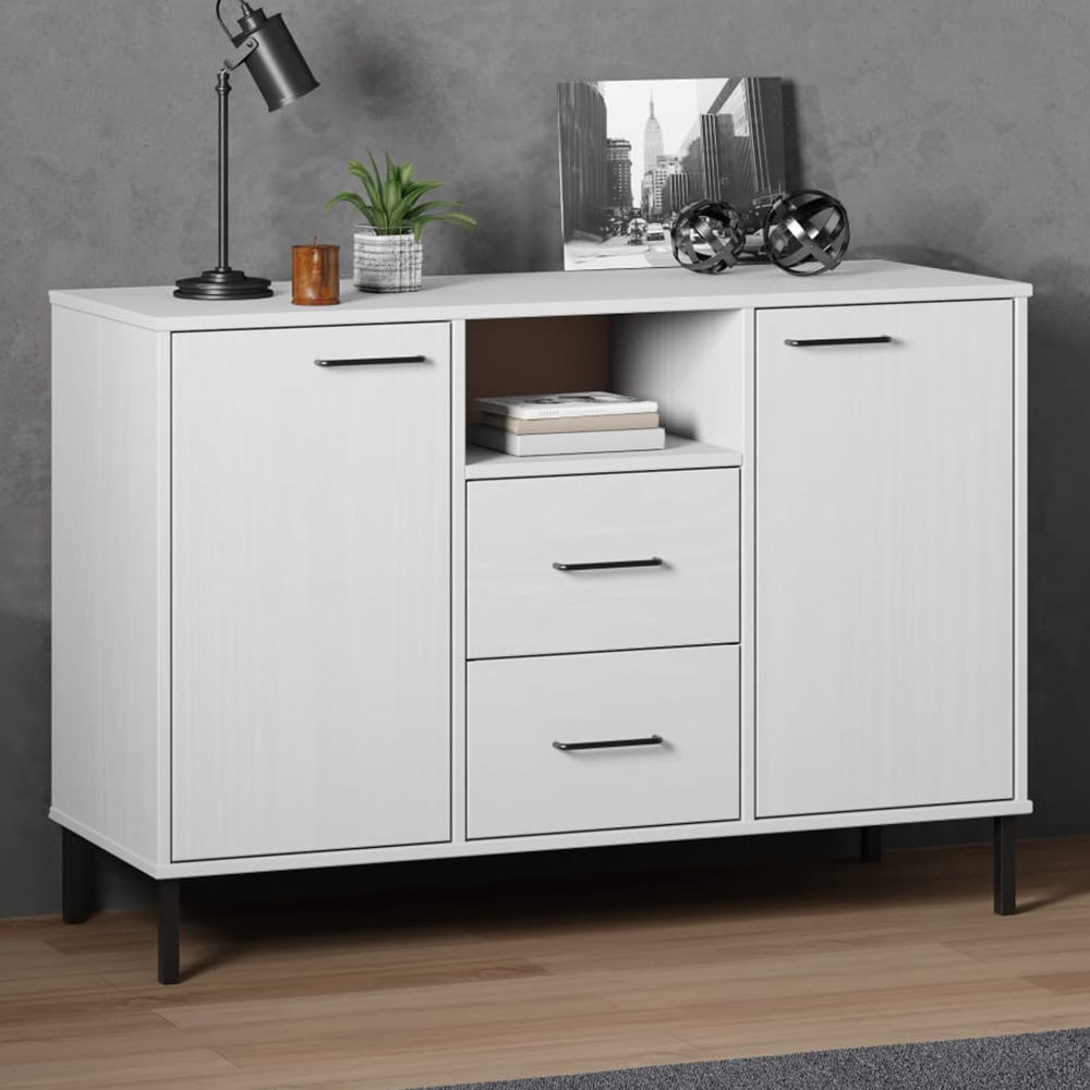 vidaXL Oslo 2 Door 2 Drawer Single Shelf White Solid Pine Wood Sideboard Image 1