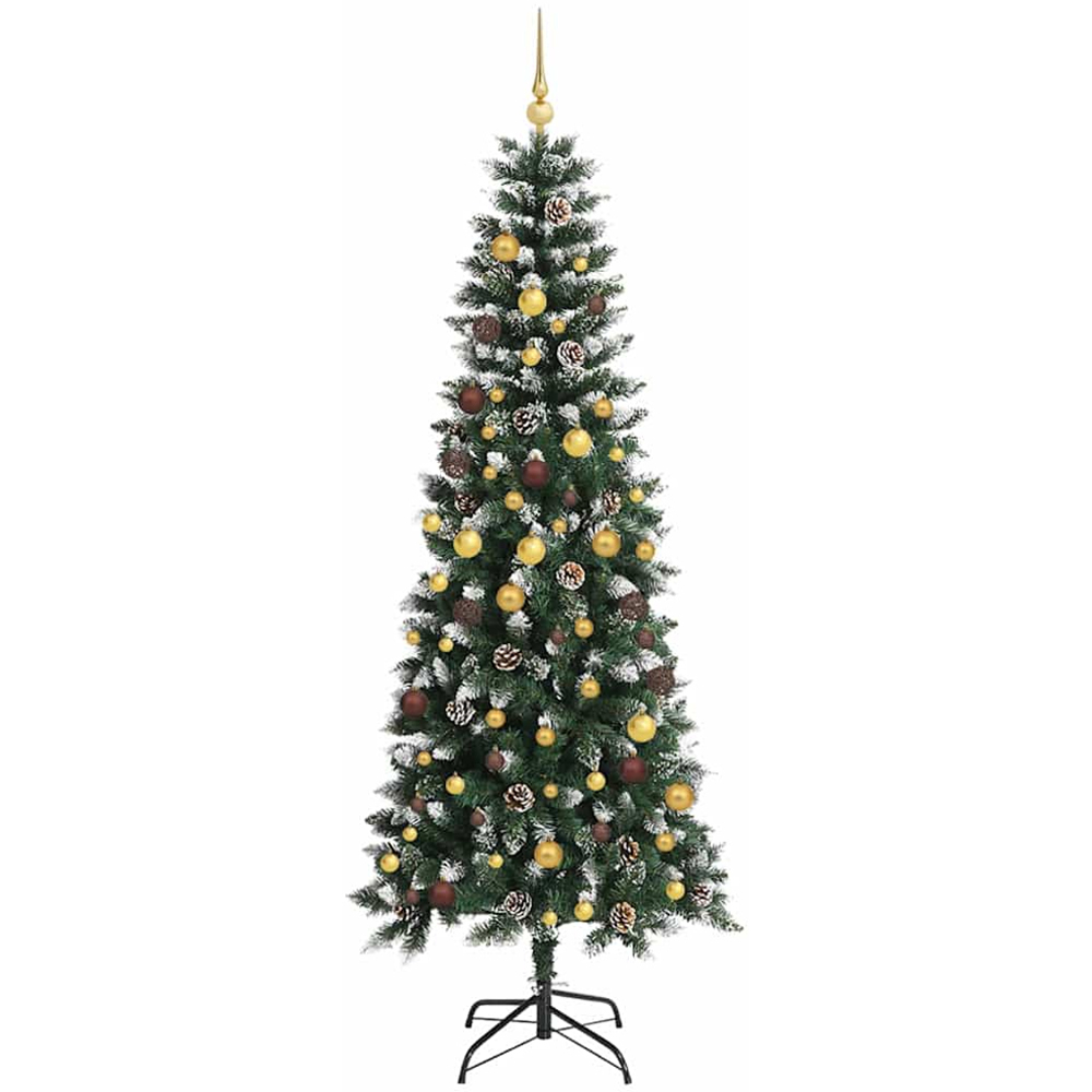 vidaXL Pre-Lit Gold and Bronze Baubles Green Artificial Snow Tipped Christmas Tree 8ft Image 5