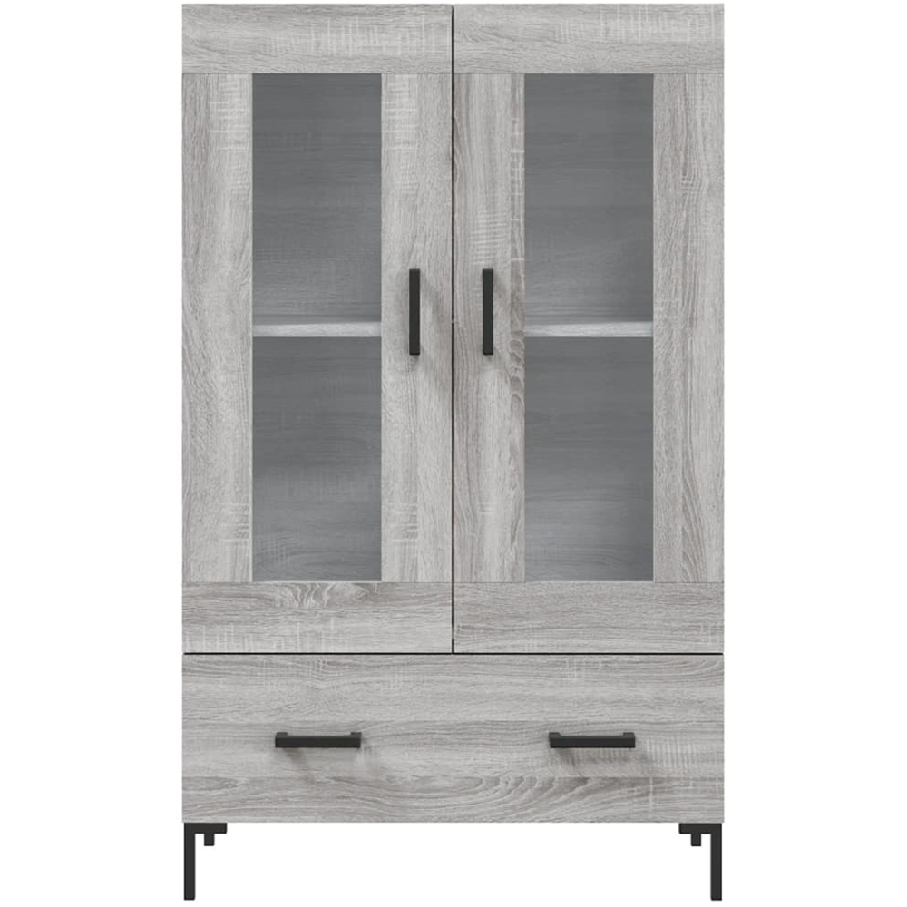 vidaXL 2 Glass Door Single Drawer Grey Sonoma Highboard with Black Handle Image 6