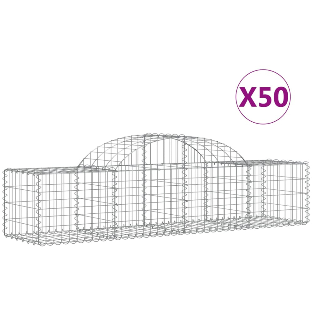 vidaXL Silver Galvanised Iron Arched Gabion Basket 200 x 50 x 40/60cm 50 Pack Image 4
