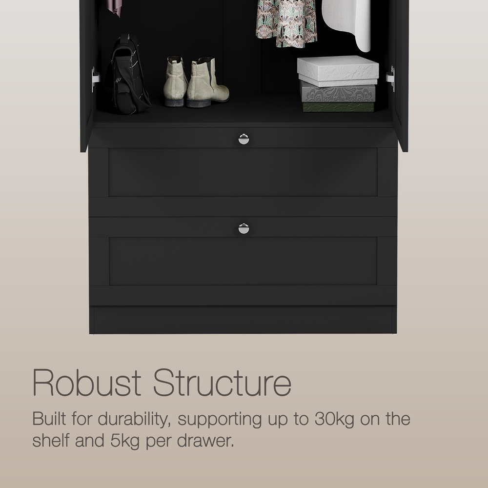 VIDA DESIGNS Altino 2 Door 2 Drawer Black Shaker-Style Wardrobe Image 5
