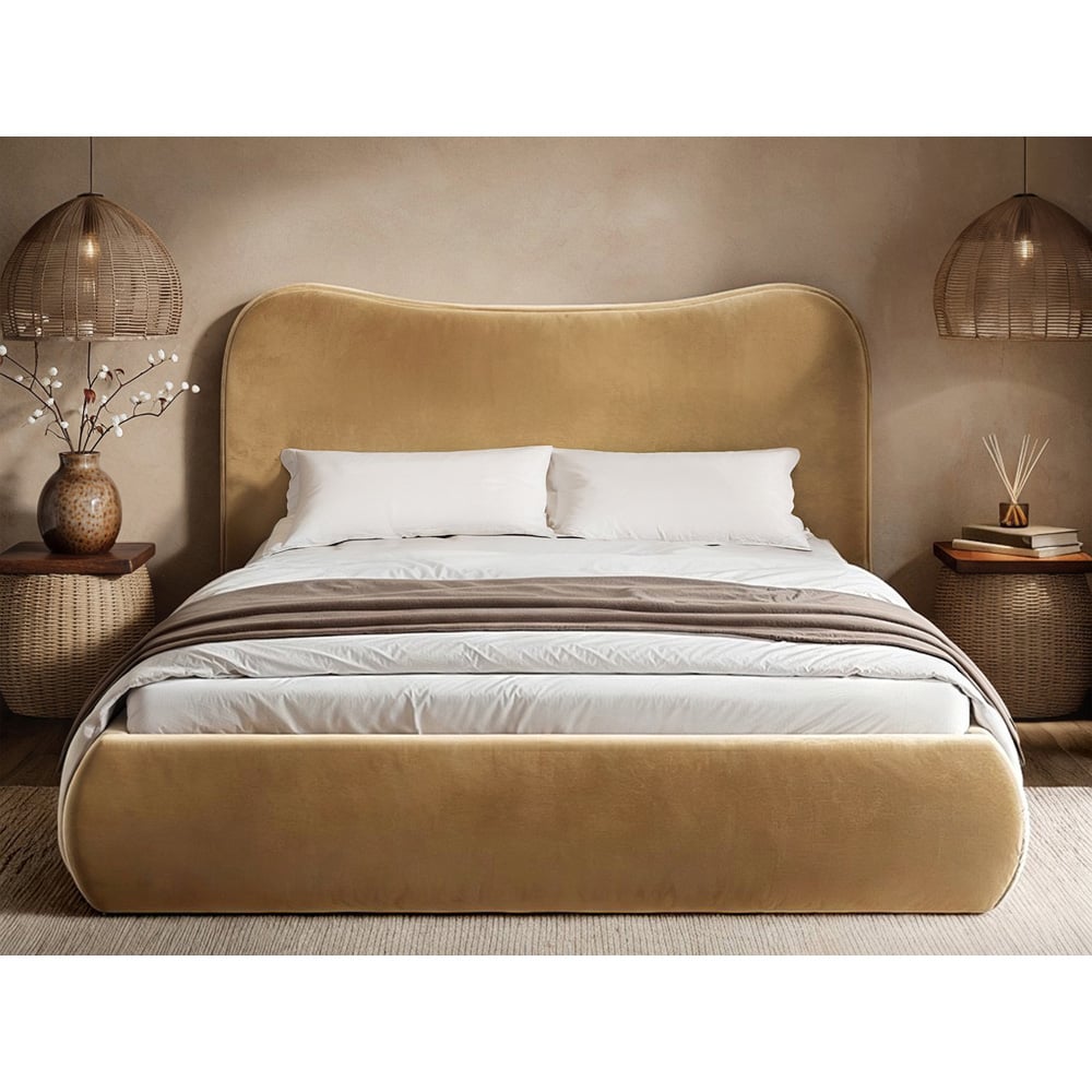 Solace+Co Ember King Size Sand Velvet Ottoman Bed Image 6