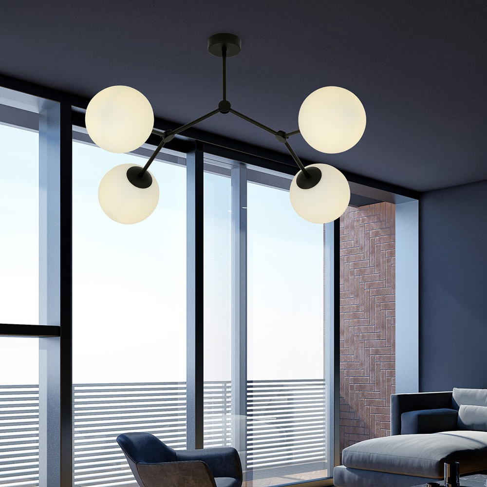 Emibig Space 4 Light White Shade Black E14 Ceiling Light Image 5