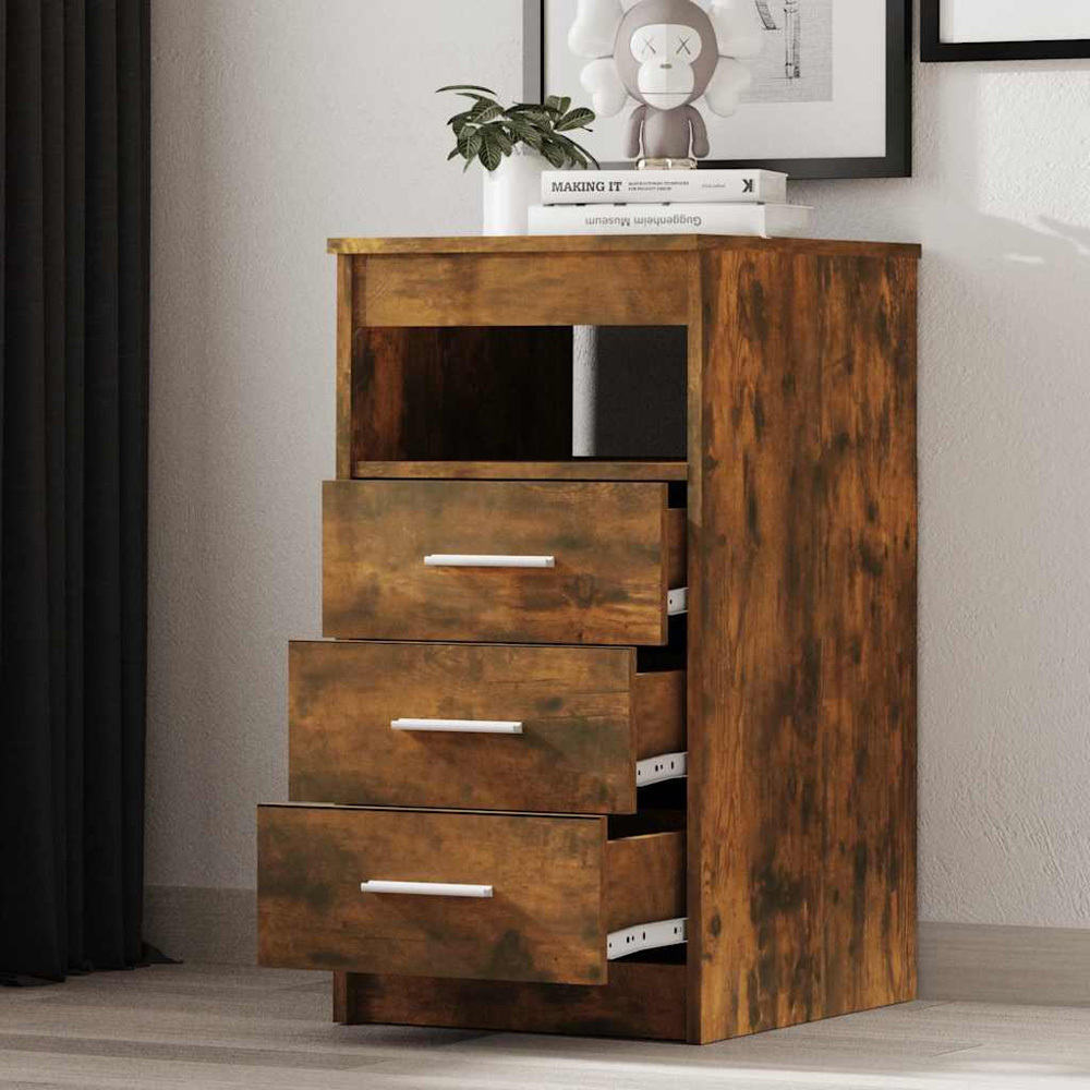 vidaXL 3 Drawer Single Shelf Smoked Oak Drawer Cabinet Image 6