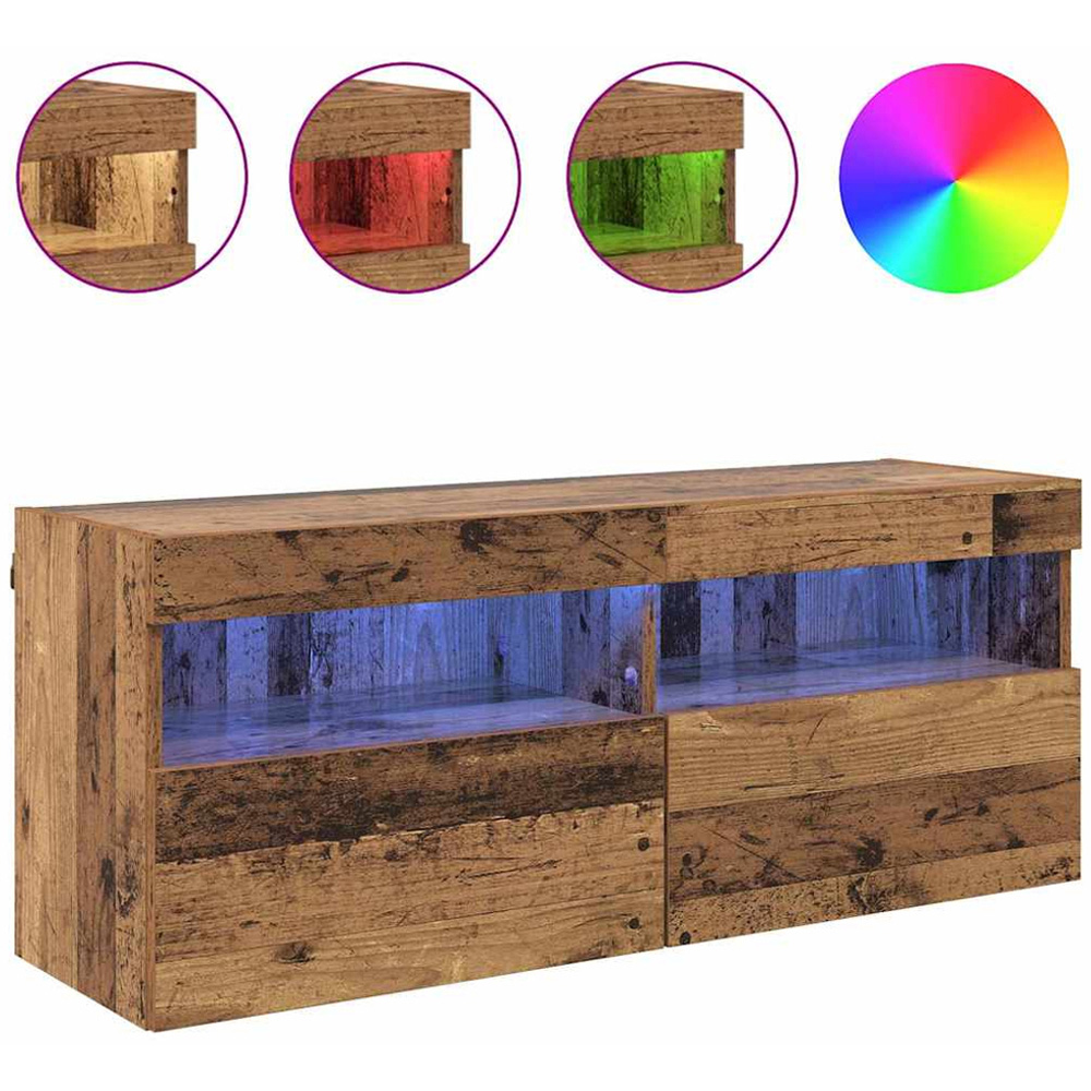vidaXL 2 Door 2 Shelf Old Wood Wall Mounted Wide TV Cabinet with LED Light Image 4
