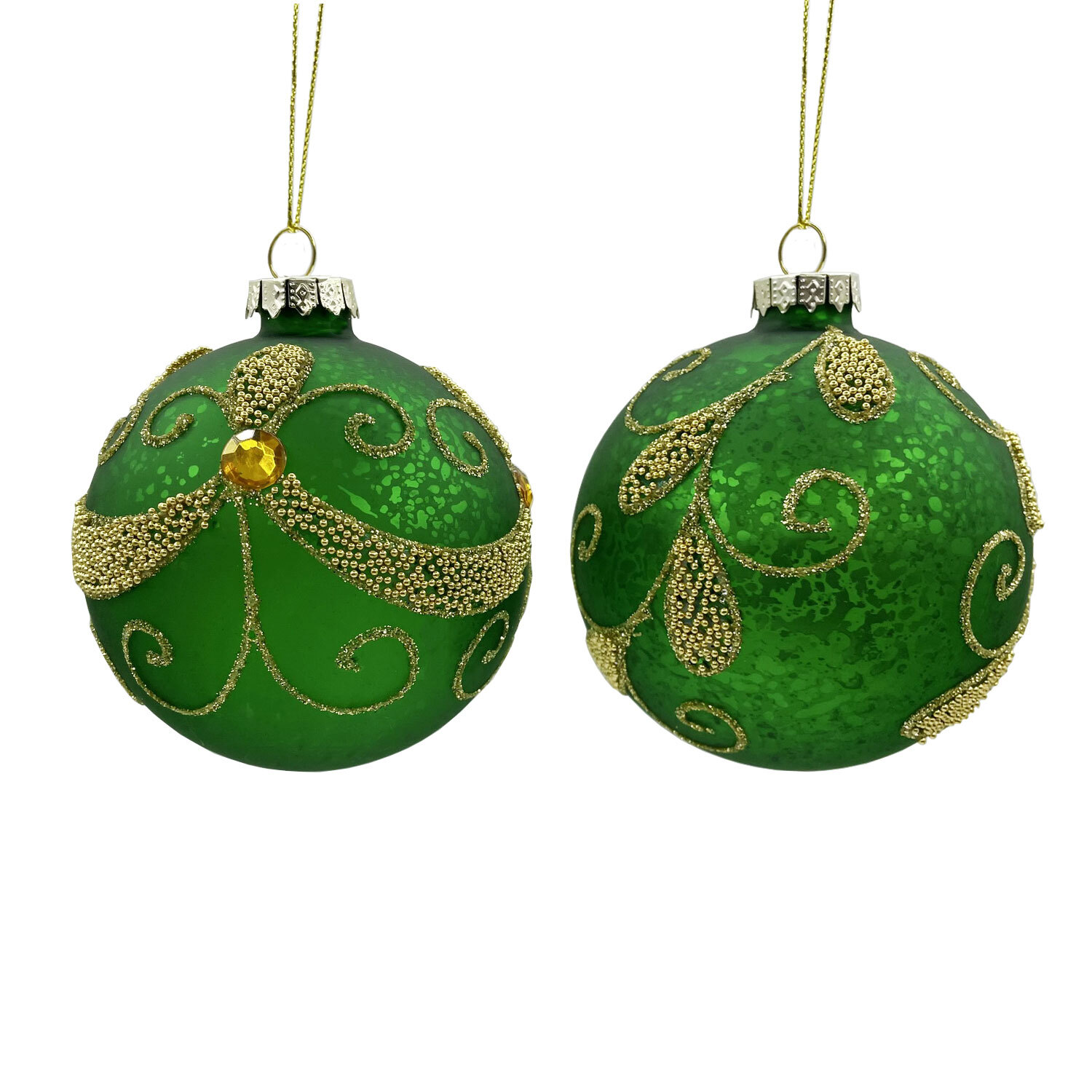Single Once Upon A Christmas Green Gold Mottled Bauble in Assorted styles Image