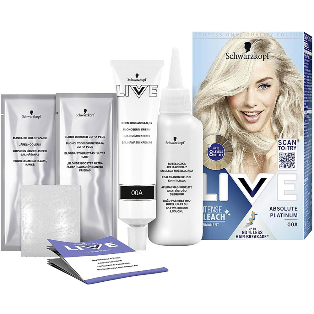 Schwarzkopf Live Absolute Intense Lightener Platinum Blonde 00A Permanent Hair Dye 3 Pack Image 4