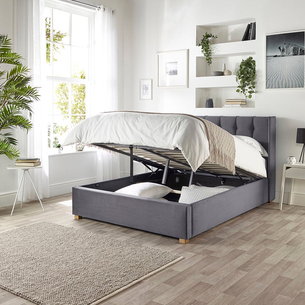 Catherine Lansfield Utopia Small Double Steel Velvet Ottoman Wing Bed Image 3