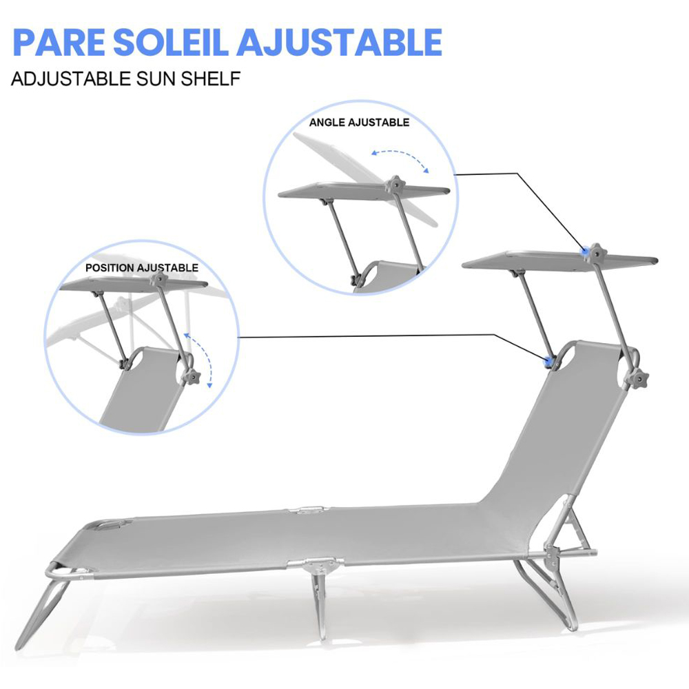 Alivio Grey Foldable Recliner Sun Lounger with Adjustable Sunshade Image 5