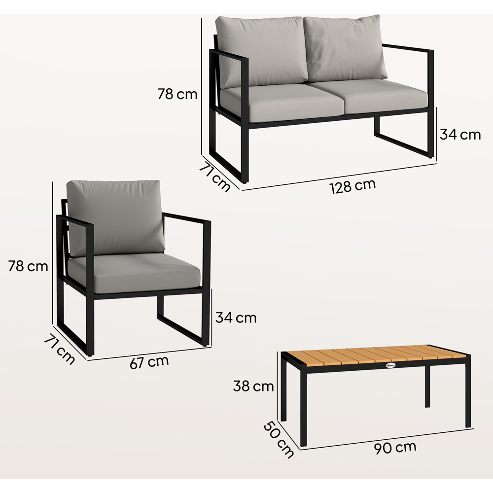 Outsunny 4 Seater Grey Garden Sofa Lounge Set with Cushion Image 9
