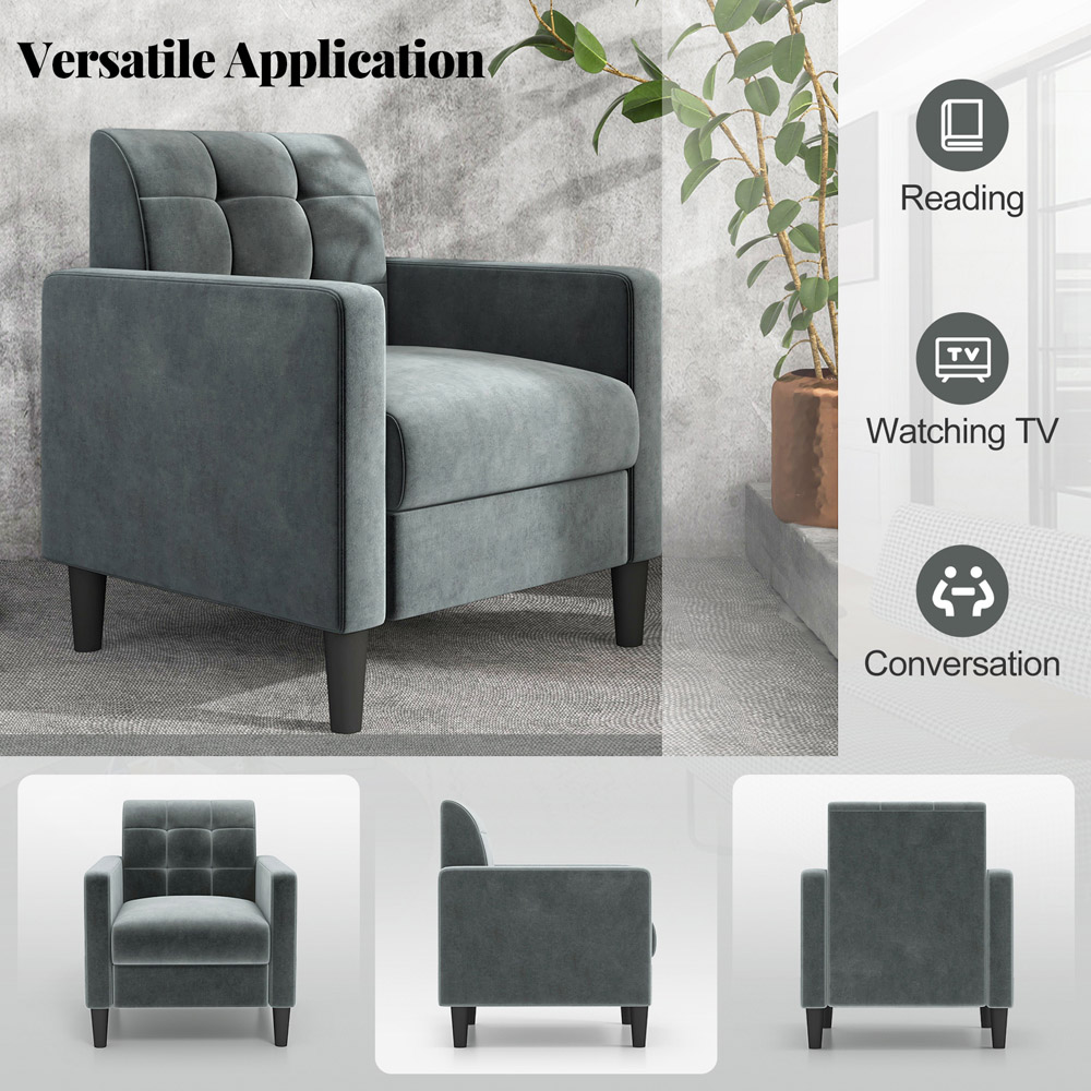 Costway Grey Velvet Upholstered Armchair Image 6