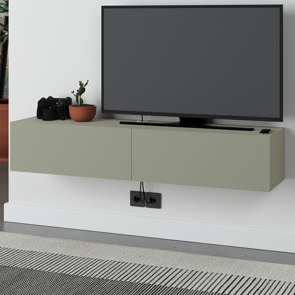 Decortie Francy 2 Door Ash Green Modern Wall Mounted TV Unit Image 5