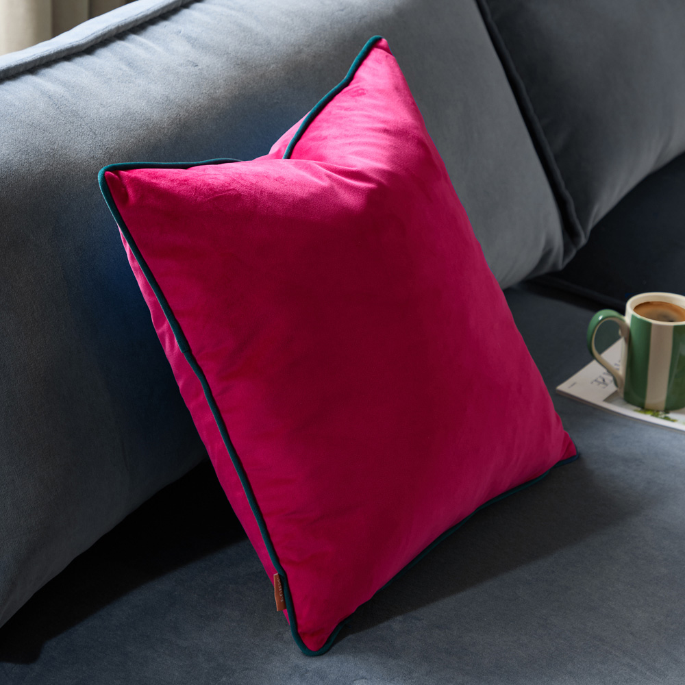 Furn Meridian Raspberry and Teal Velvet Cushion 45 x 45cm Image 2
