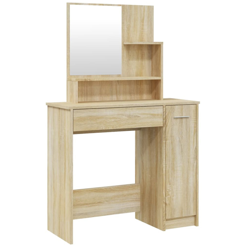 vidaXL Single Door Single Wide Drawer Sonoma Oak Dressing Table with Mirror Image 2