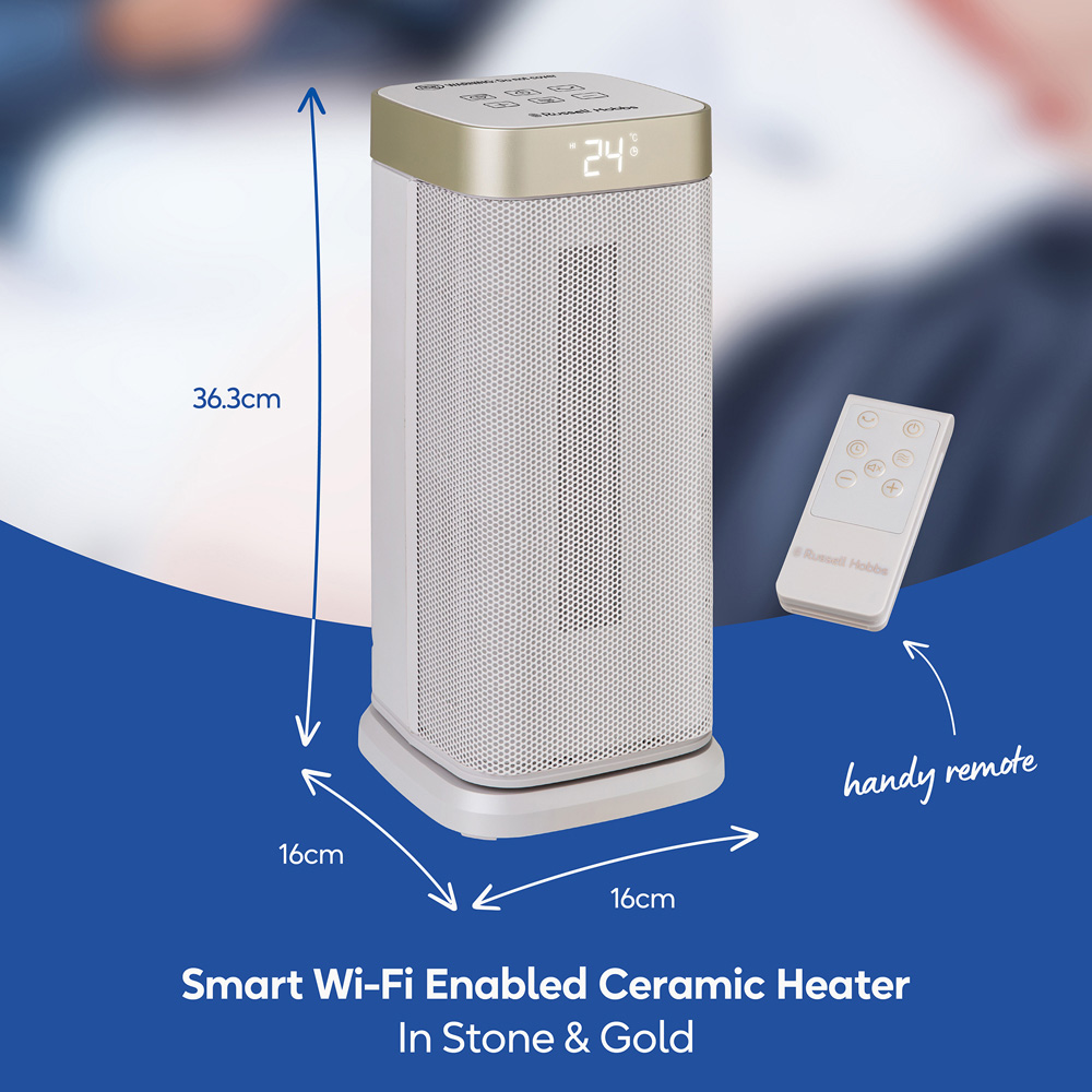 Russell Hobbs RHCTH2002G-SMT Stone and Gold Square Smart Wi-Fi Enabled Ceramic Heater 2000W Image 9