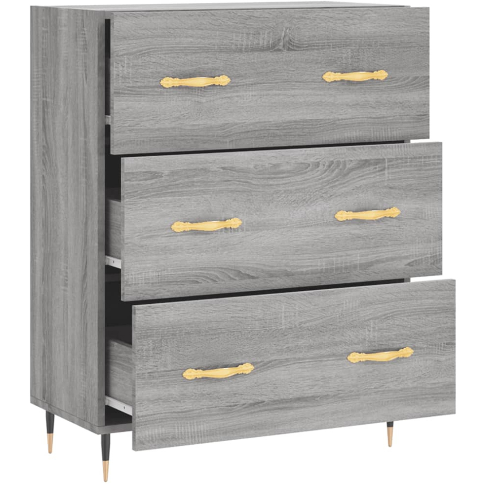 vidaXL 3 Drawer Grey Sonoma Wooden Sideboard Image 6