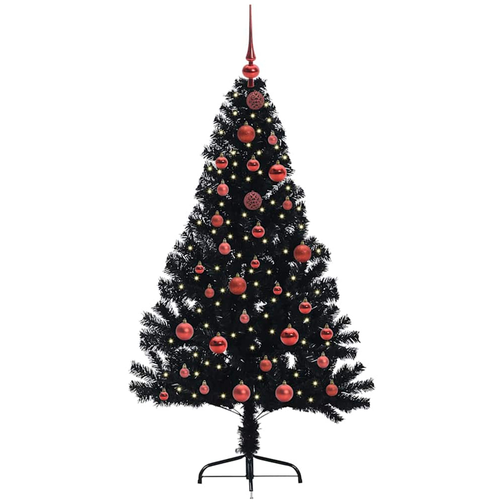 vidaXL Pre-Lit Red Baubles Black Artificial Christmas Tree 5ft Image 1