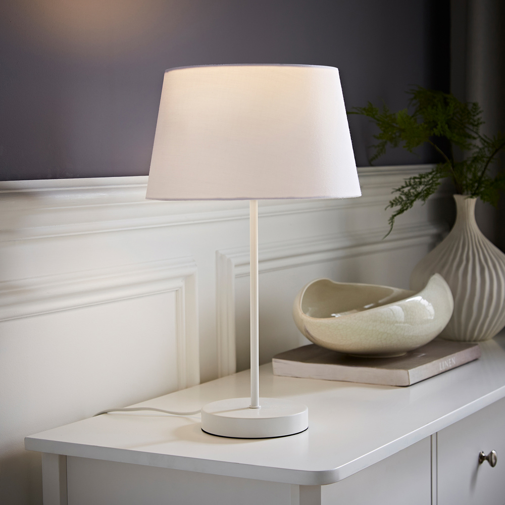 ValueLights Charlie Tapered Shade White Table Lamp and Bulb Image 6