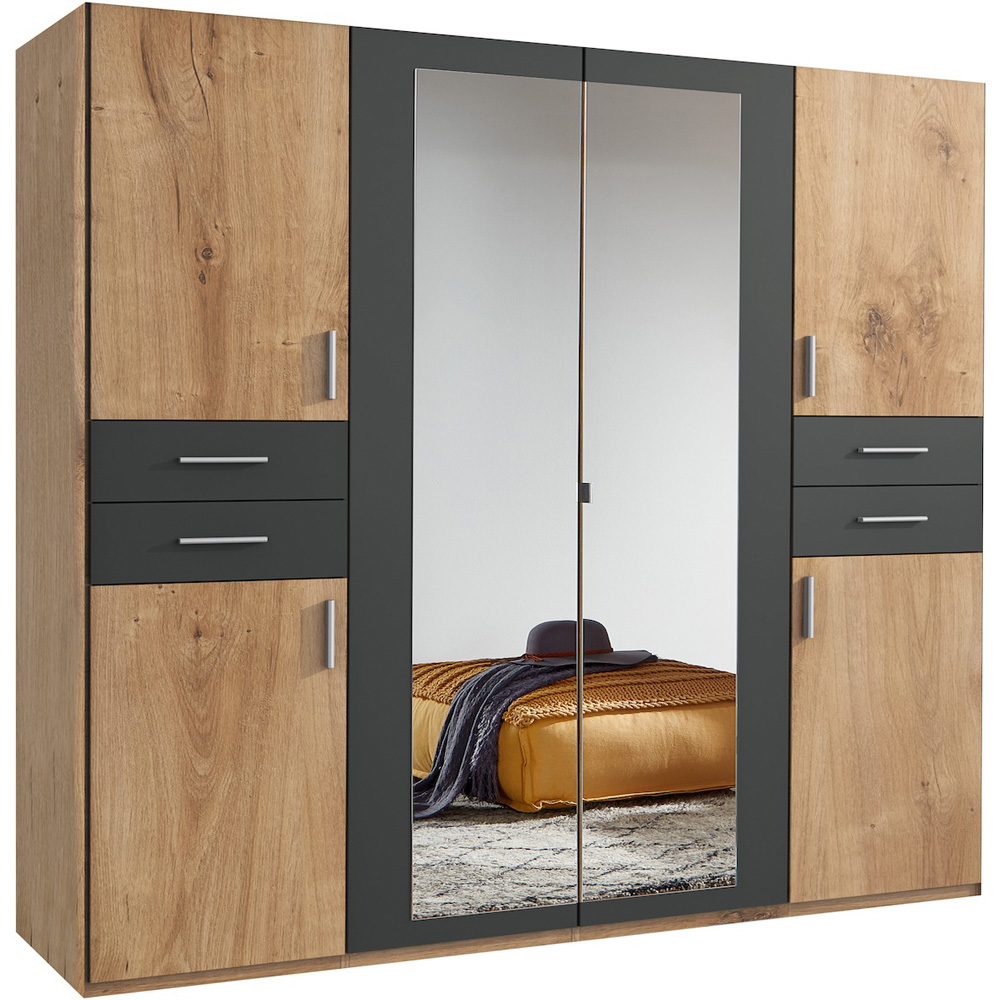 TJ'S New York 6 Door 4 Drawer Oak Grey Wardrobe with Mirror Image 2