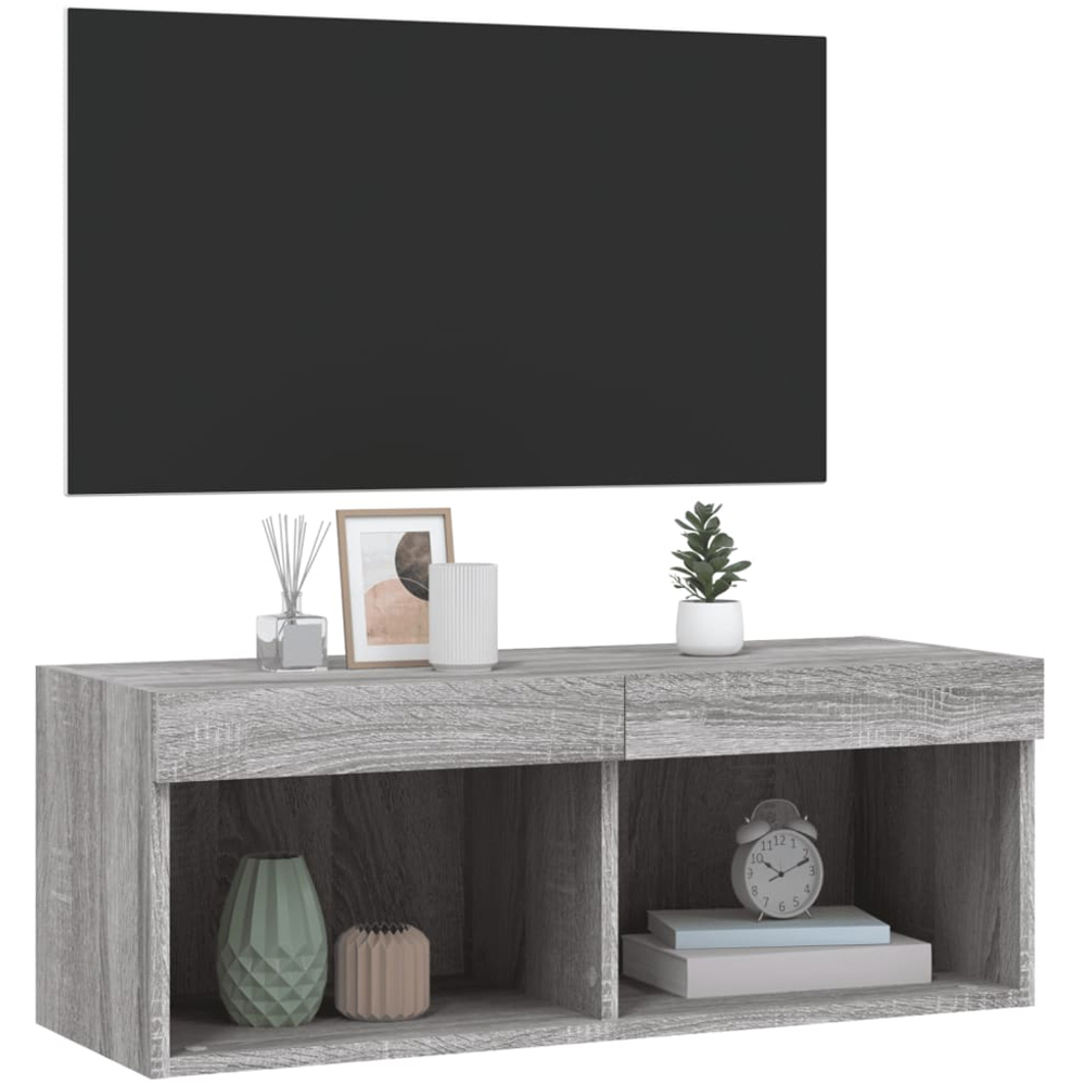 vidaXL 2 Shelf Grey Sonoma Wall Mounted TV Cabinet with RGB LED Lights Image 2