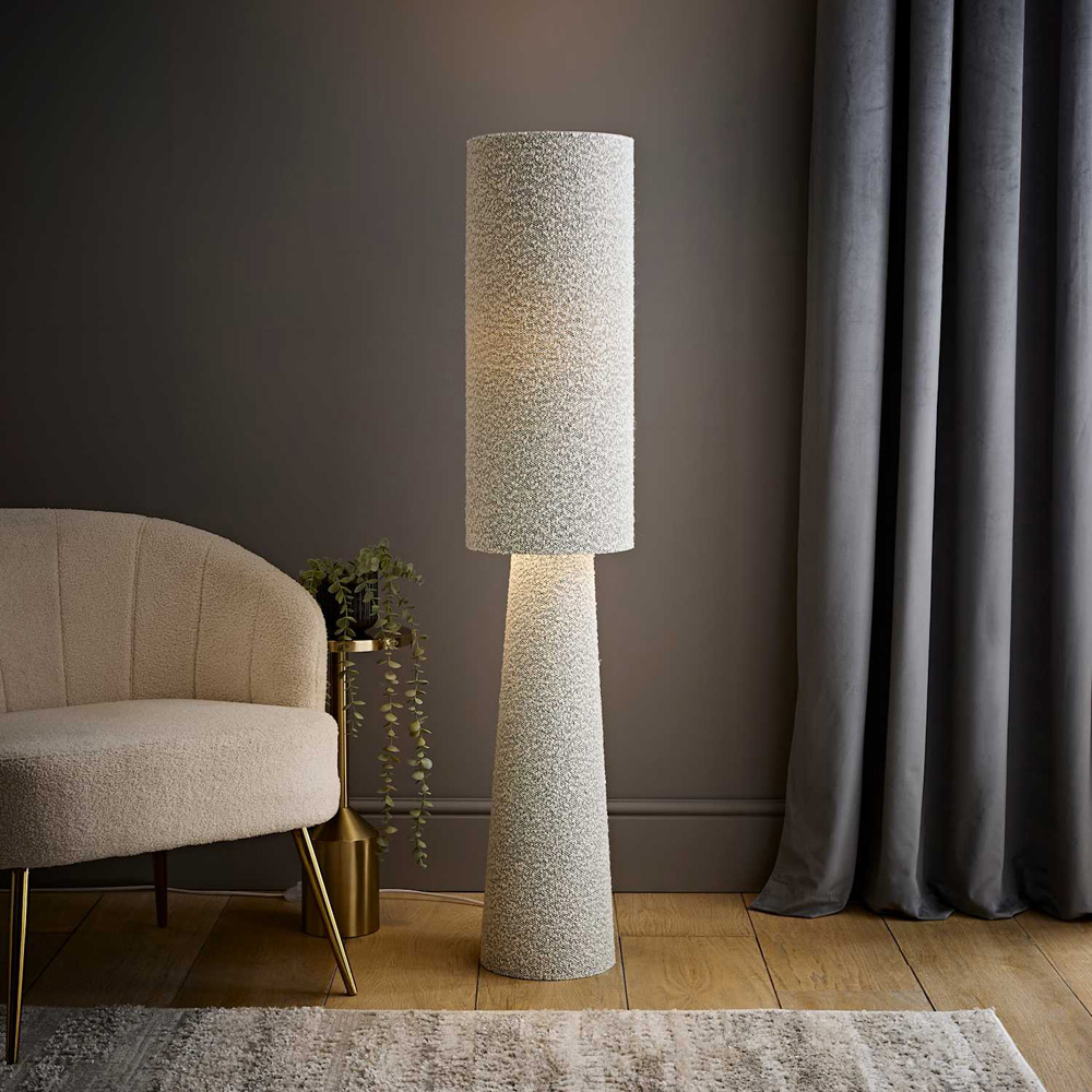 ValueLights Ash Grey Fleck Boucle Midi LED Floor Lamp with Bulb Image 6