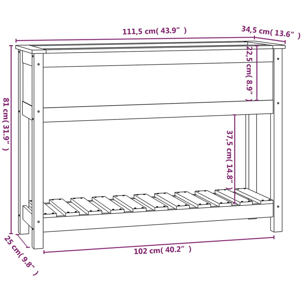 vidaXL Brown Pine Wood Garden Planter 81 x 34.5 x 111.5cm Image 7