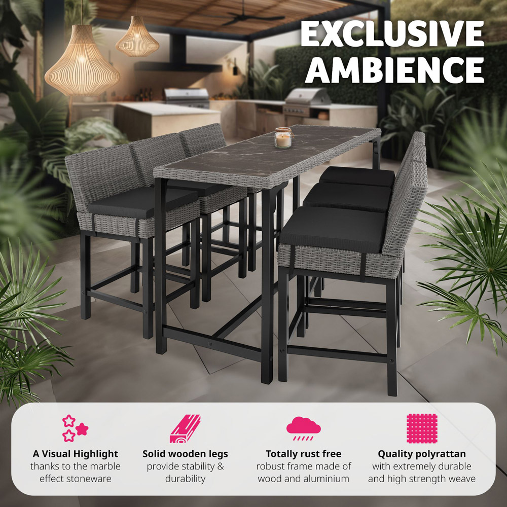 tectake 6 Seater Grey Polyrattan Garden Bar Bistro Table Image 4
