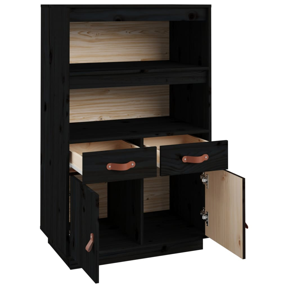 vidaXL 2 Door 2 Drawer 2 Shelf Black Pine Wood Highboard Image 3