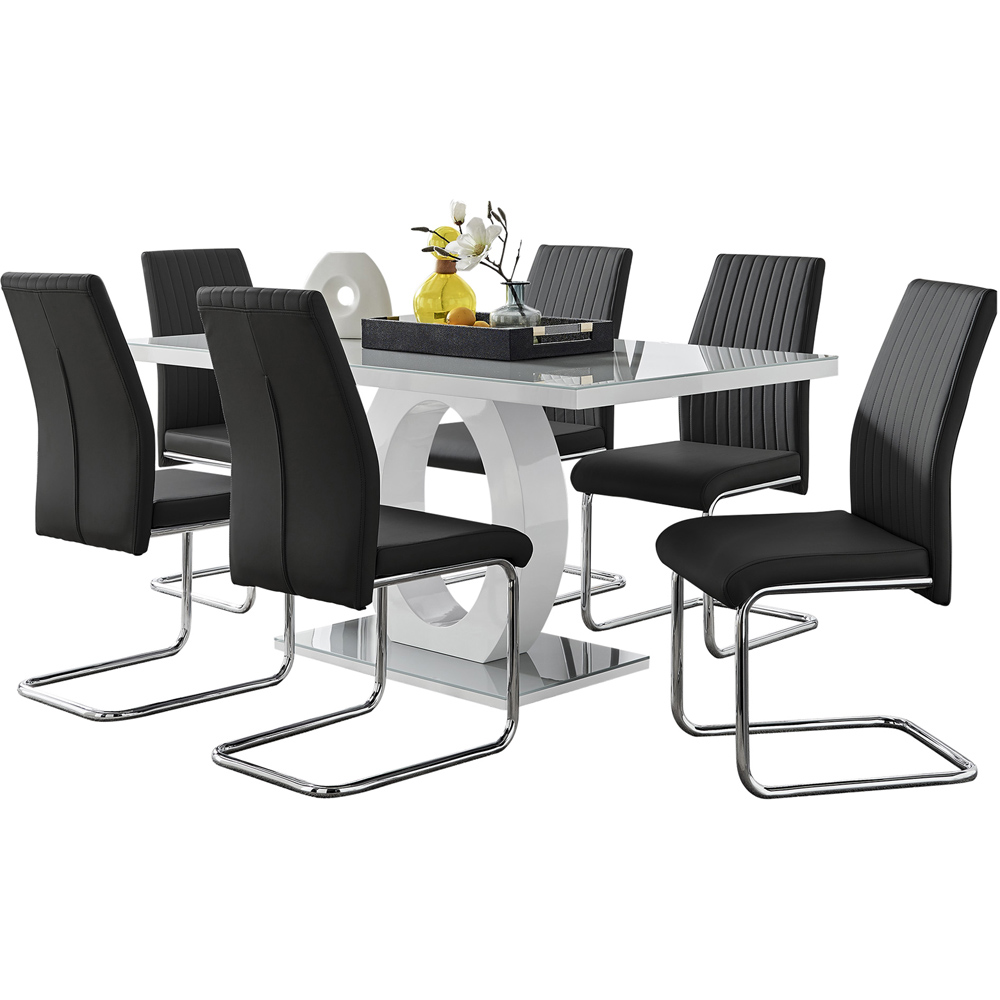 Furniturebox Lucia Fontant 6 Seater Dining Set Grey Gloss Black and Chrome Image 2