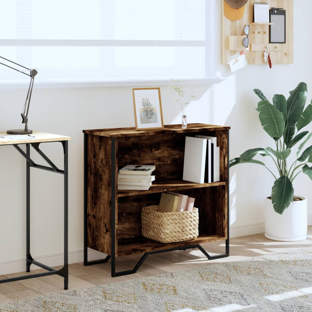 vidaXL 2 Shelf Smoked Oak Small Bookcase Image 8