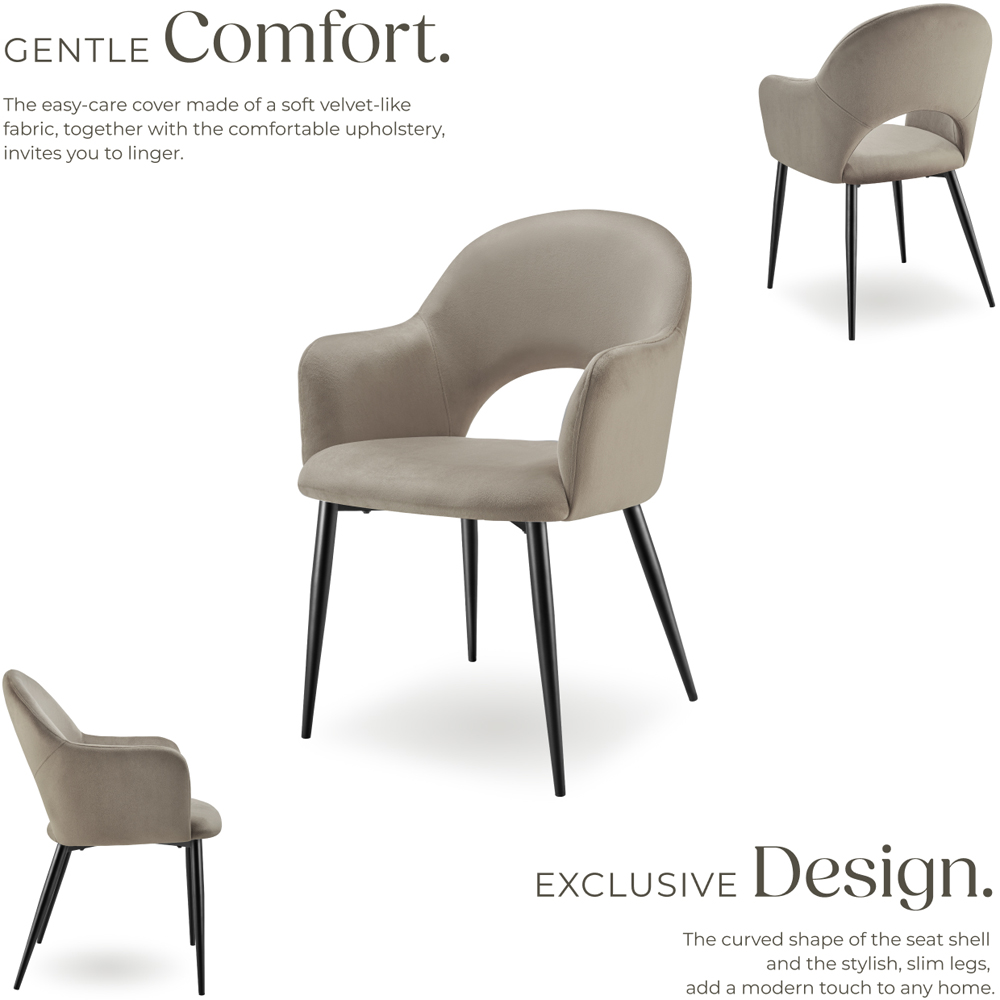 Tectake Sasha Set of 6 Taupe Velvet Padded Dining Chair Image 3