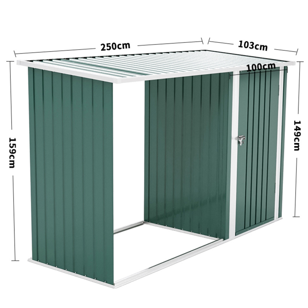 Living and Home 5.2 x 8.2ft Green Steel Garden Storage Shed with Log Rack Image 9