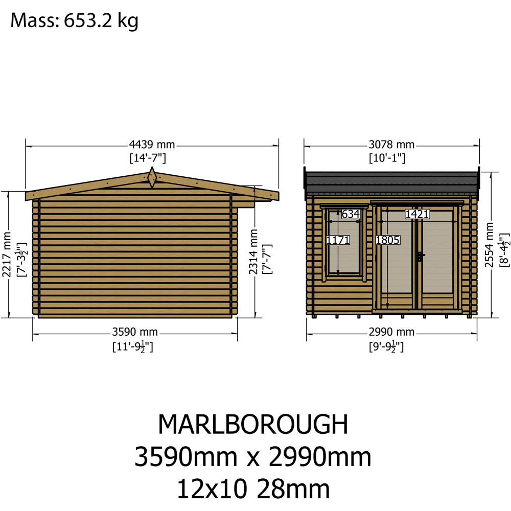 Shire Marlborough 12 x 10ft Double Door Log Cabin Image 8