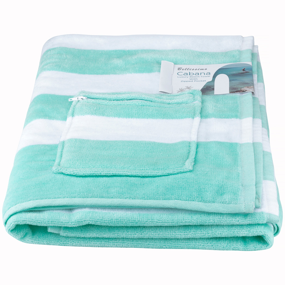 Bellissimo Home Soft Cotton Aqua Cabana Stripe Beach Towel Image