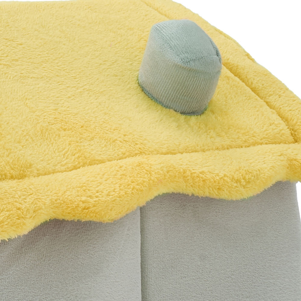 H&O Direct 38 x 35 x 40cm Light Green and Yellow Plush Pet House with Cushion Image 4