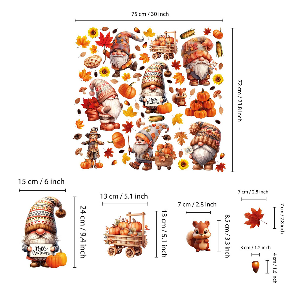 Walplus Halloween 148 Piece Autumn Gnomes and Pumpkin Window Cling Set Image 8