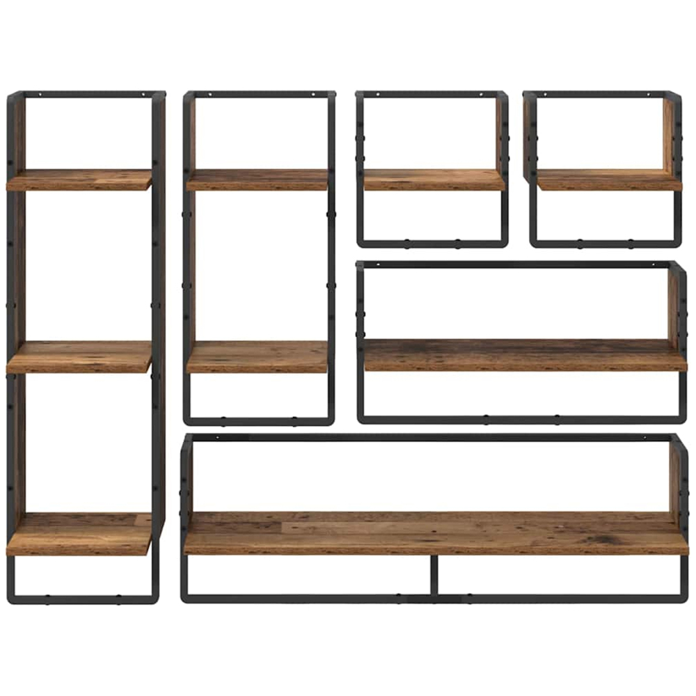 vidaXL 9 Shelf Old Wood Wall Shelf Set of 6 Image 9