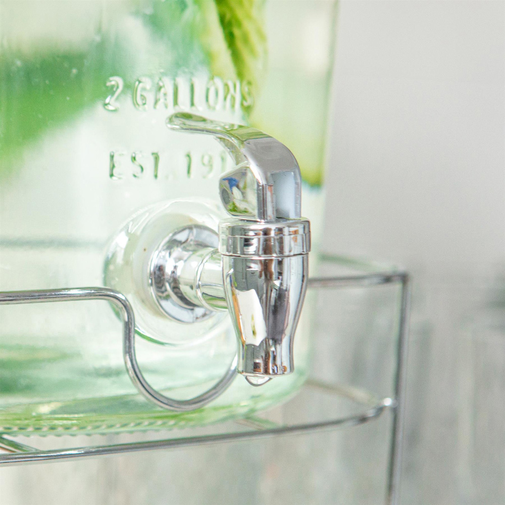 Rink Drink Clear Glass Drink Dispenser with Tap and Silver Metal Stand 8.7L 2 Pack Image 5