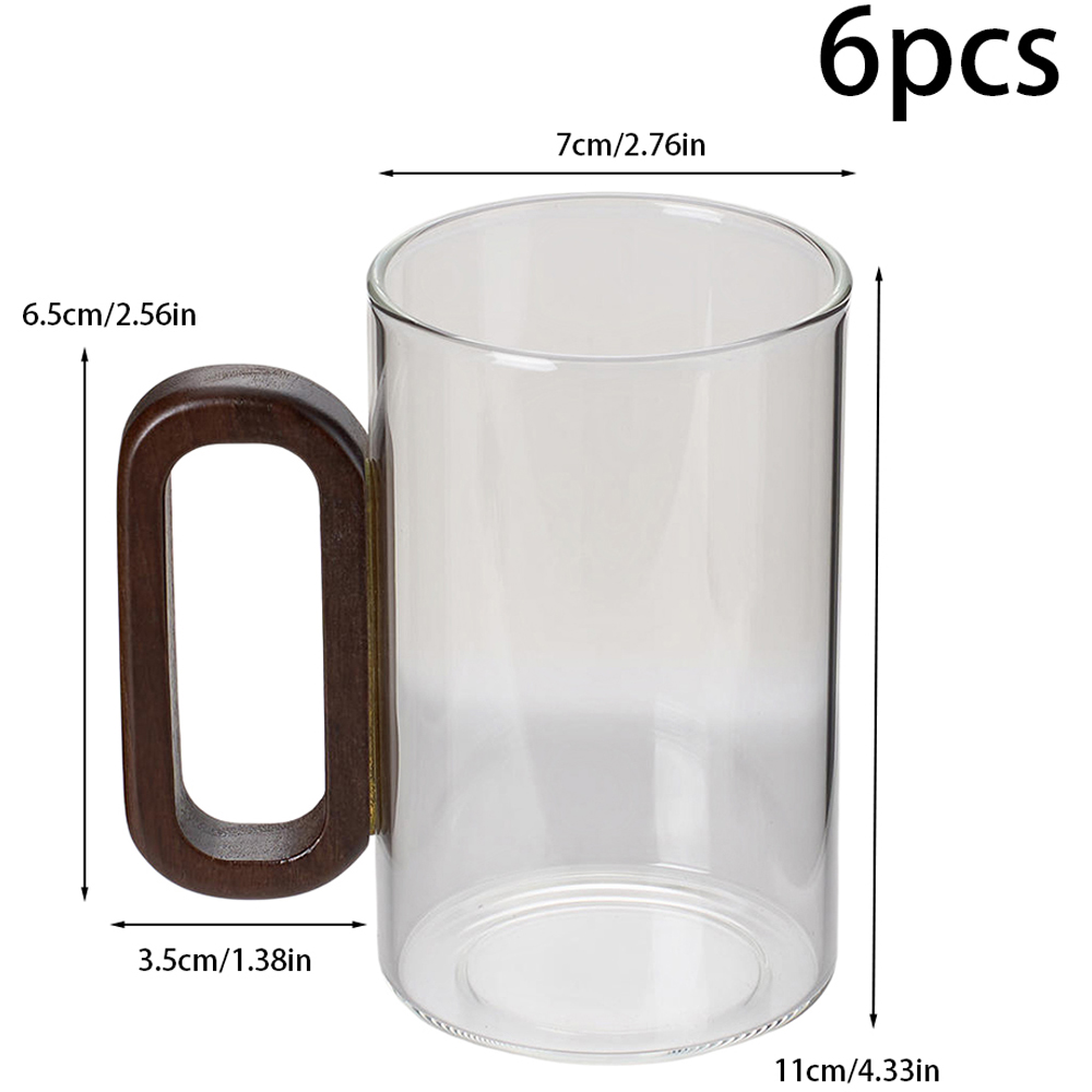 Living and Home 6 Piece Transparent Borosilicate Glass Wooden Handle Mug Set 360ml Image 8