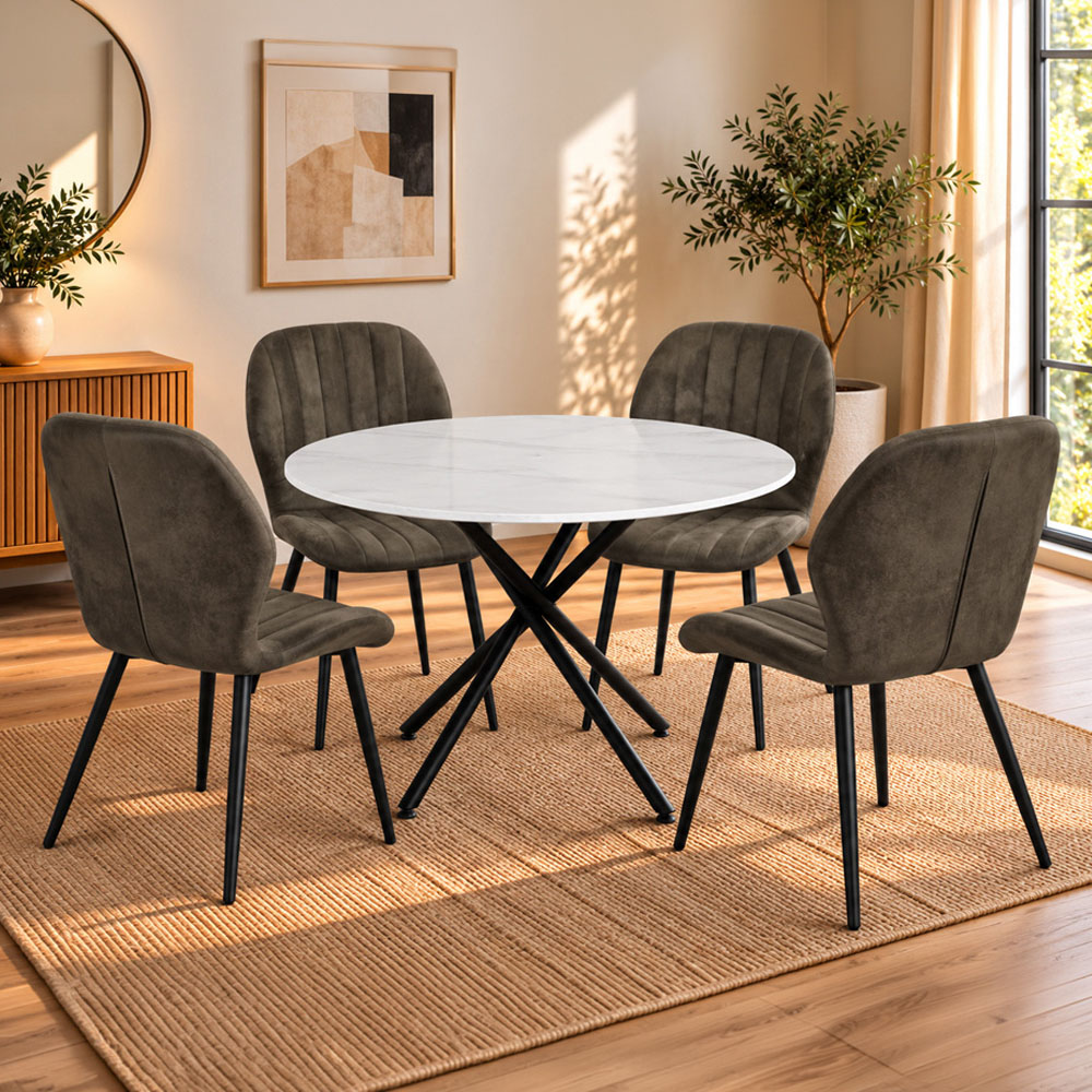 Indoor Living Seattle 4 Seater Distressed Taupe Jaydn Leather Dining Table Set Image 1