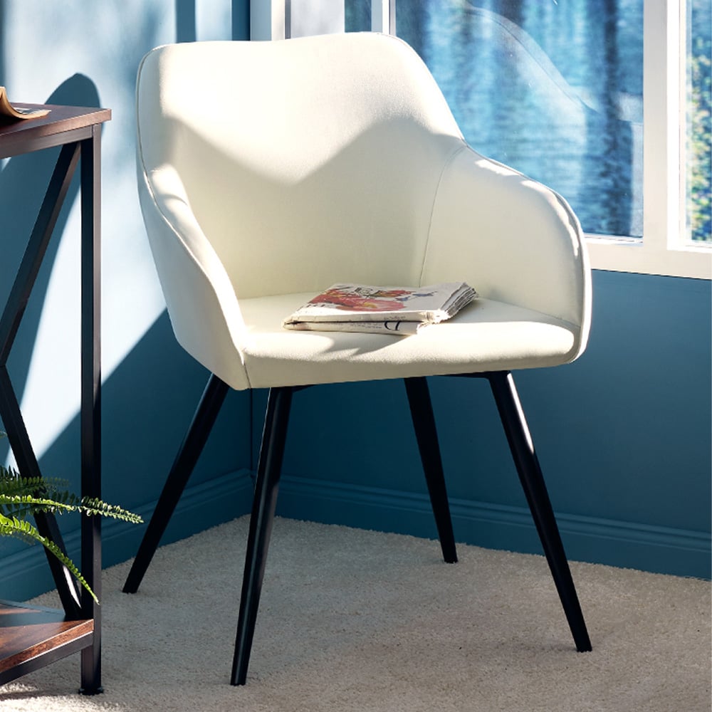tectake Marilyn Set of 8 Cream Padded Chair with Black Steel Legs Image 1