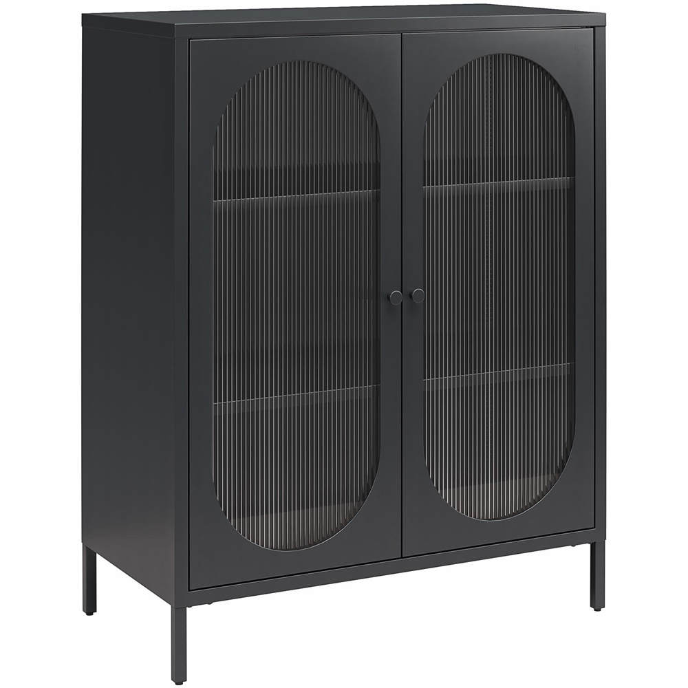 Dorel Luna 2 Door Sky Black Fluted Glass Accent Cabinet Image 2