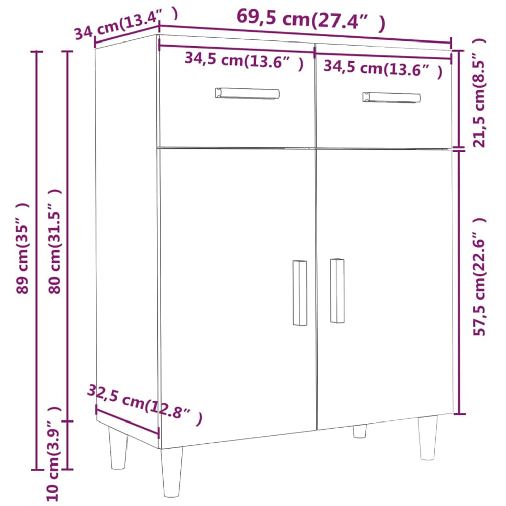 vidaXL 2 Door 2 Drawer Sonoma Oak Sideboard Image 9
