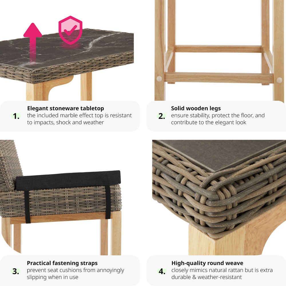 tectake Kutina Latina 4 Seater Poly Rattan Bar Dining Table Nature Image 6