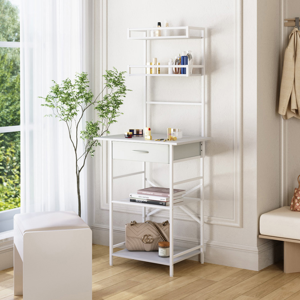 Living and Home 4-Tier White Dressing Table with Open Shelves Image 3