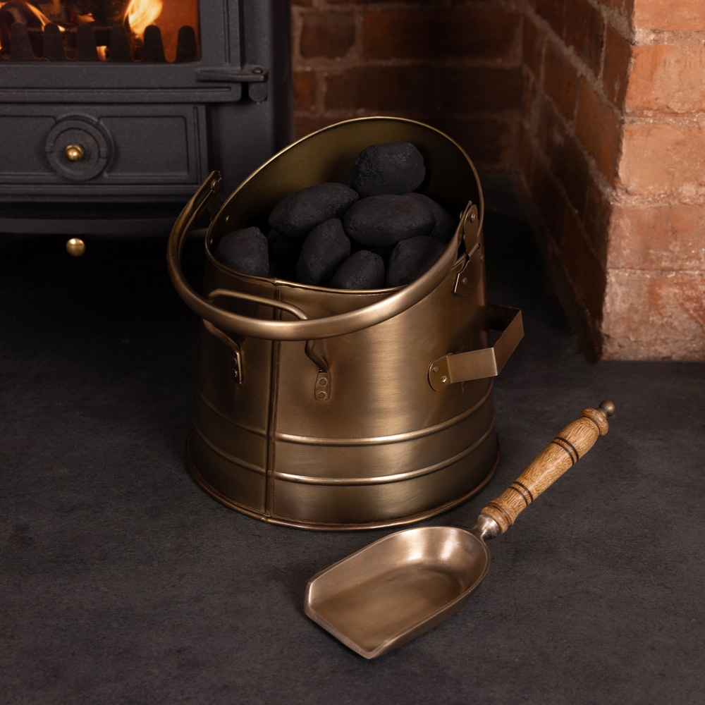 Charles Bentley Snug Alder Antique Gold Coal Bucket with Shovel Image 2