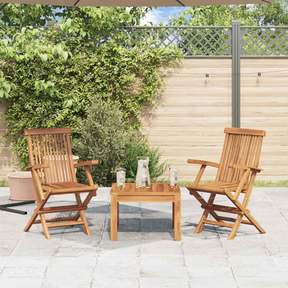 Walplus Set of 2 Teak Wood Folding Chair with Armrest Image 8